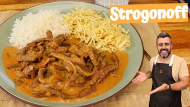 Strogonoff de carne com molho cremoso e champignon