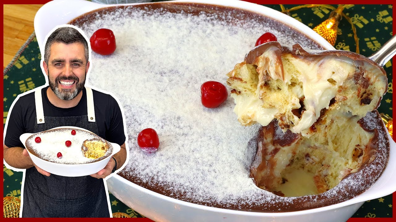 Pavetone de Natal com cobertura de ganache de chocolate