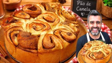 Pão de canela super macio em fatias com recheio visível