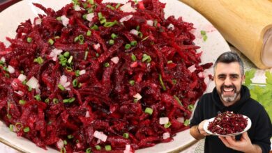 Salada de beterraba crua com cebola e cheiro-verde temperada com limão e azeite