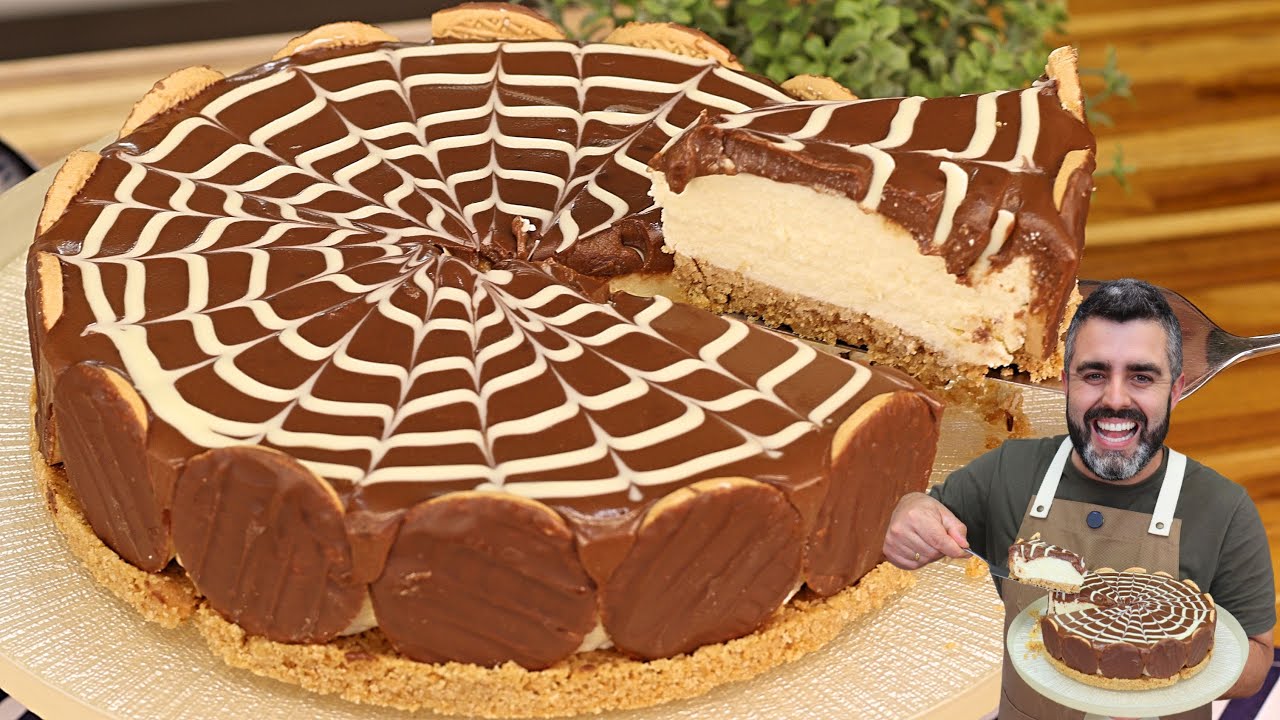 Torta holandesa com camada cremosa de chocolate branco e cobertura de ganache